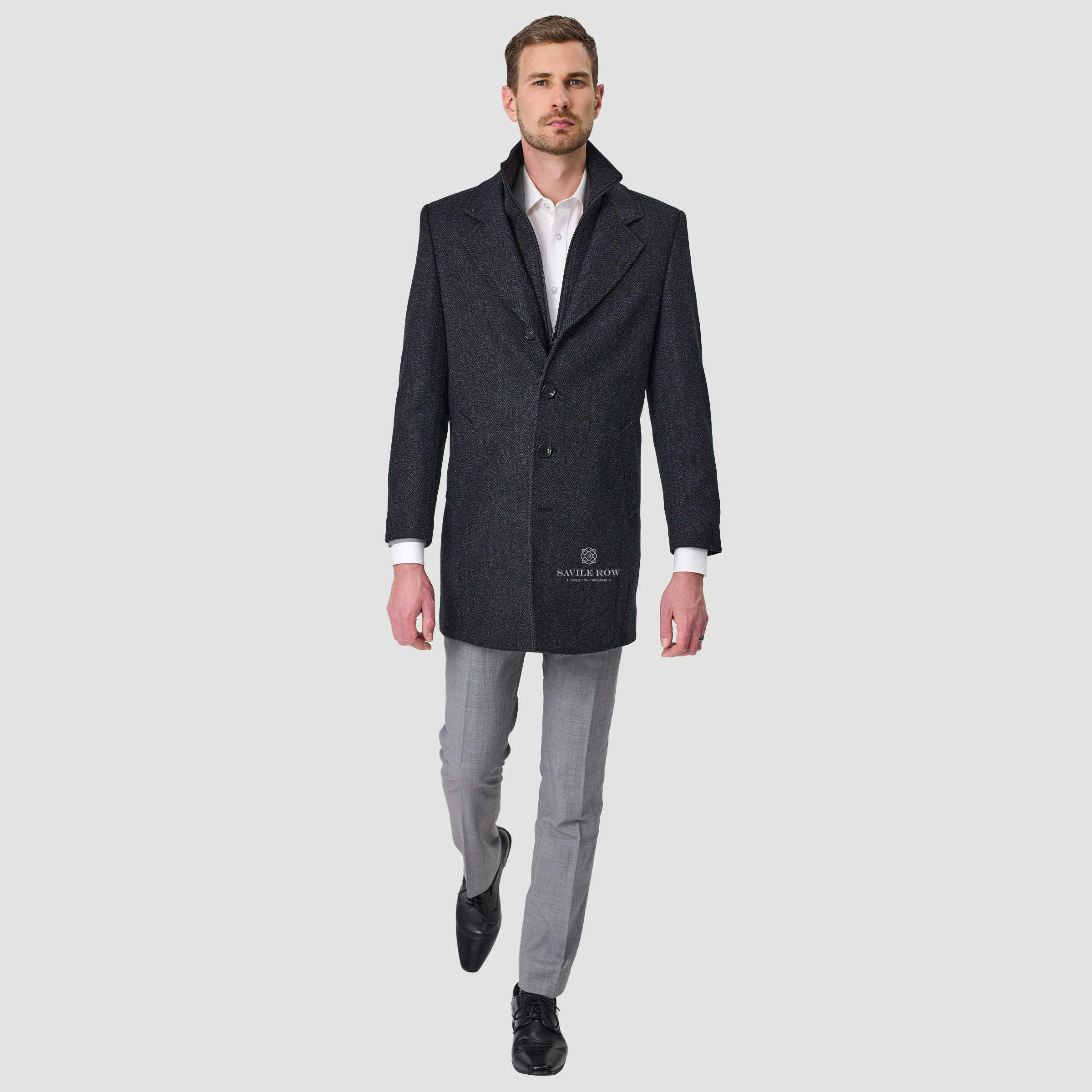 JARED REMOVABLE COLLAR COAT NAVY ASH OC11